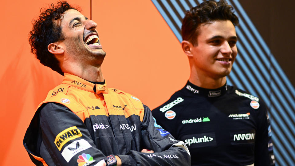 Daniel Ricciardo is pictured with McLaren teammate Lando Norris.