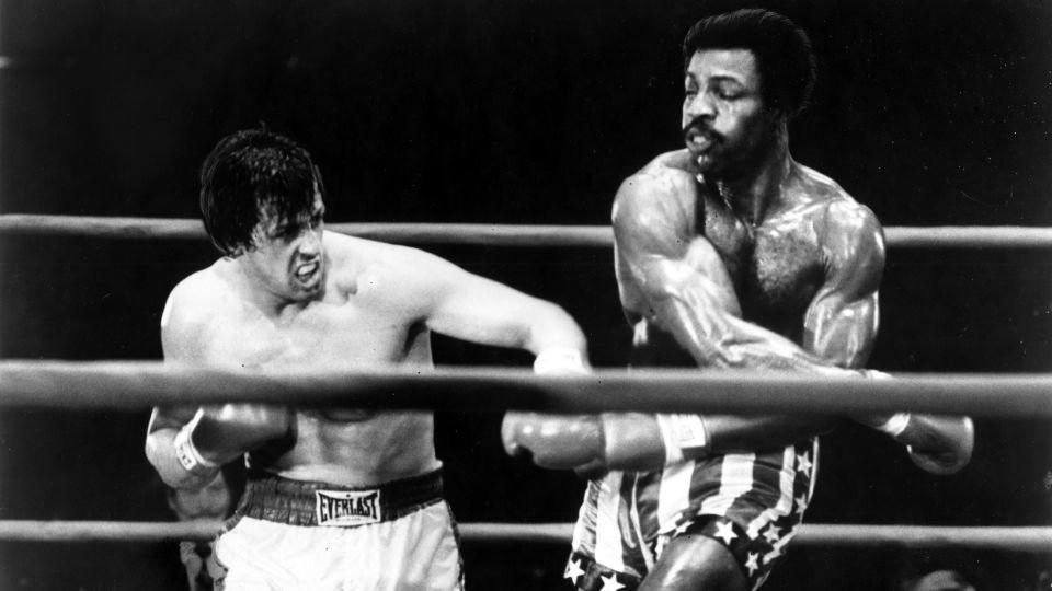 Sylvester Stallone and Carl Weathers perform a boxing scene in the movie "Rocky" directed by John G. Avildsen. - Michael Ochs Archives/Getty Images