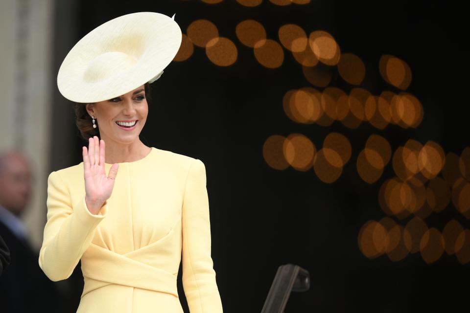 Kate wore a pair of the Queen’s earrings for the service (AP)