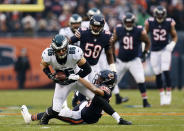 <p>Zach Ertz #86 of the Philadelphia Eagles tries to avoid the tackle of Kyle Fuller #23 of the Chicago Bears in the first quarter of the NFC Wild Card Playoff game at Soldier Field on January 06, 2019 in Chicago, Illinois. (Photo by Dylan Buell/Getty Images) </p>