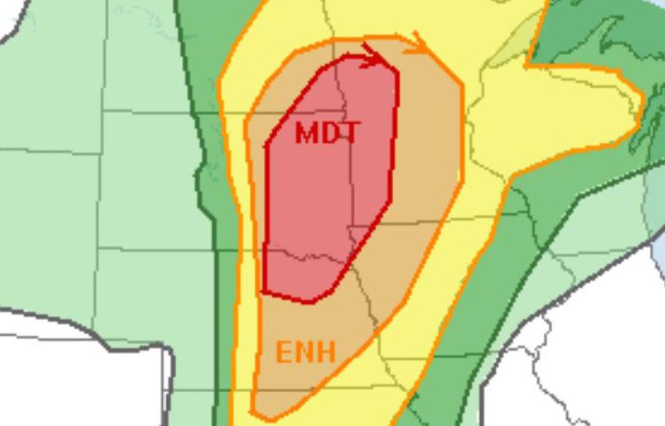 Severe weather risks for the region today.