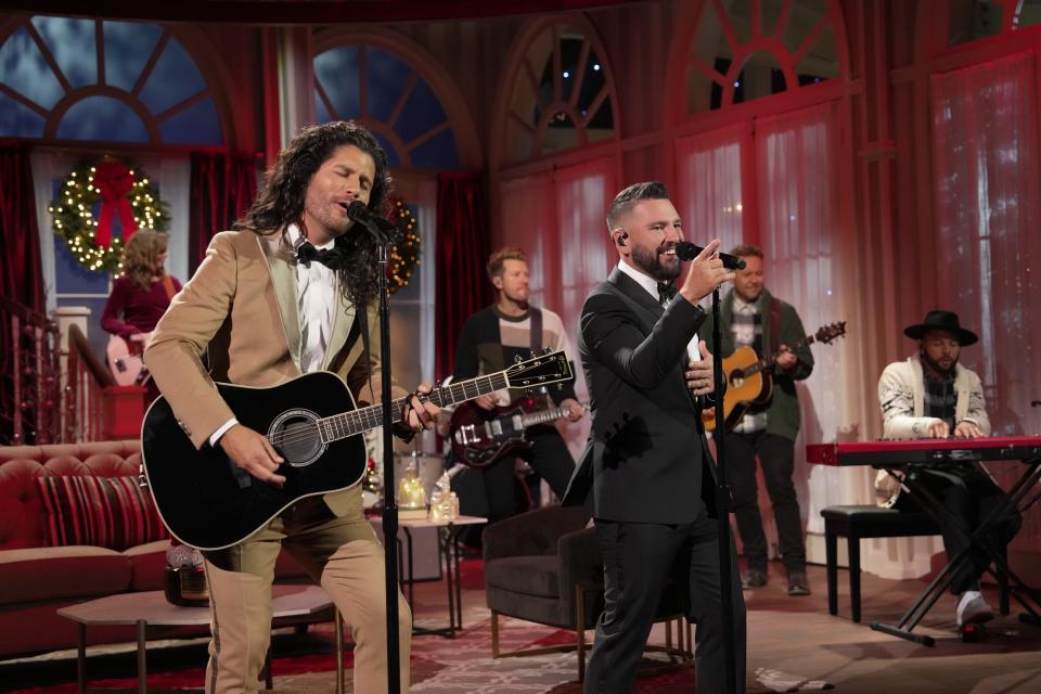 Dan + Shay perform "Officially Christmas” on the “CMA Country Christmas” special, which airs Thursday.