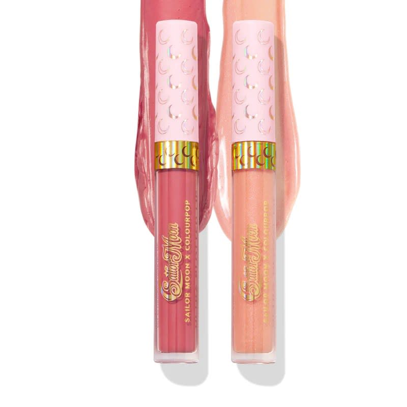 dark pink and peach glittery lip glosses