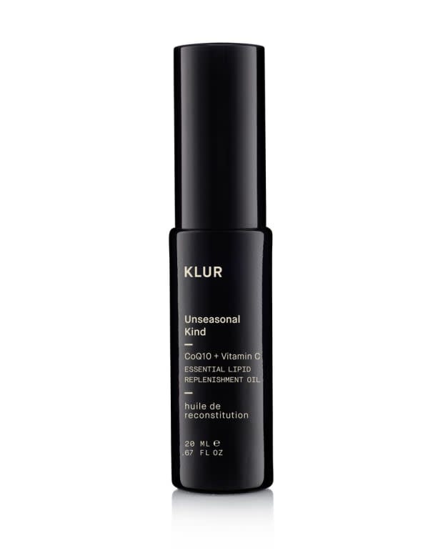 <p><strong>Klur Unseasonal Kind CoQ10 + Vitamin C Essential Lipid Replenishment Oil, $90, <a href="https://klur.co/collections/shop/products/unseasonal-kind" rel="nofollow noopener" target="_blank" data-ylk="slk:available here;elm:context_link;itc:0;sec:content-canvas" class="link ">available here</a>: </strong>"I always ramp up my face oil use when the weather turns cooler and drier to seal in moisture, and this multi-benefit one from Klur has become an instant favorite. The plant-based squalane and jojoba base is spiked with antioxidants, CoQ10 and vitamin C to moisturize, protect and support skin's own defense system." —Stephanie Saltzman, Beauty Director</p>