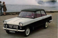 <p>At its launch, the Triumph Herald, available as a saloon or coupé, was offered in a range of optional <strong>duotone</strong> colours. Customers could select from the following colours paired with Sebring White: Coffee, Monaco Blue, Lichfield Green, Black, Powder Blue, Signal Red, Phantom Grey and Pale Yellow. Other options were added later.</p><p>‘Do men drive better than <strong>women</strong>?’ asked the brochure. Different times…</p>