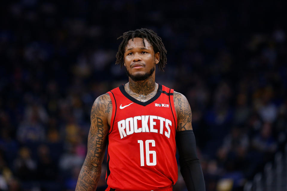 SAN FRANCISCO, CALIFORNIA - FEBRUARY 20: Ben McLemore #16 of the Houston Rockets looks on in the first half against the Golden State Warriors at Chase Center on February 20, 2020 in San Francisco, California. NOTE TO USER: User expressly acknowledges and agrees that, by downloading and/or using this photograph, user is consenting to the terms and conditions of the Getty Images License Agreement. (Photo by Lachlan Cunningham/Getty Images)