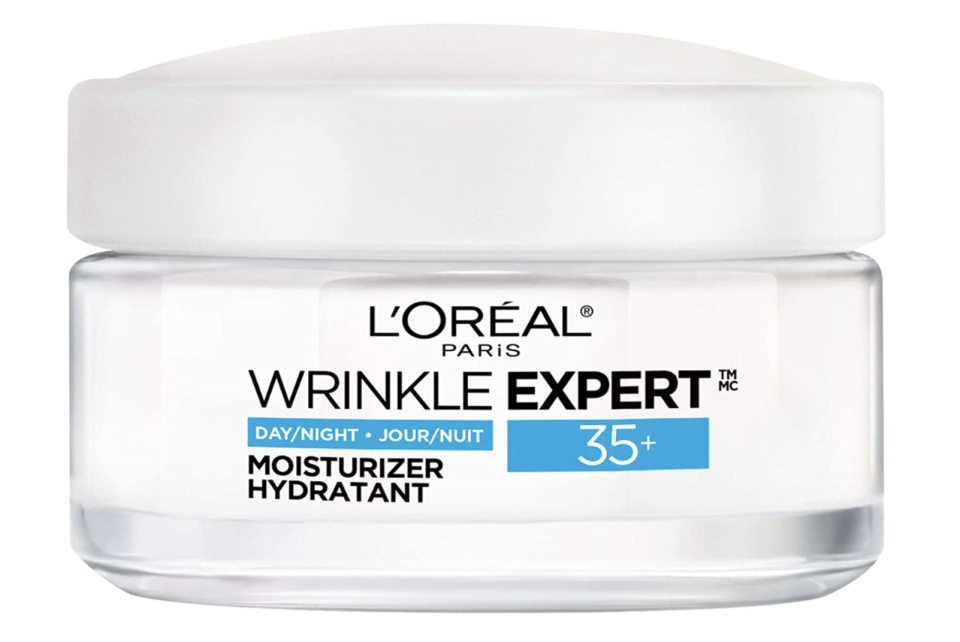 blue and white tub of L'Oreal Paris Wrinkle Expert 35+ Anti-Aging Face Cream (Photo via Amazon)