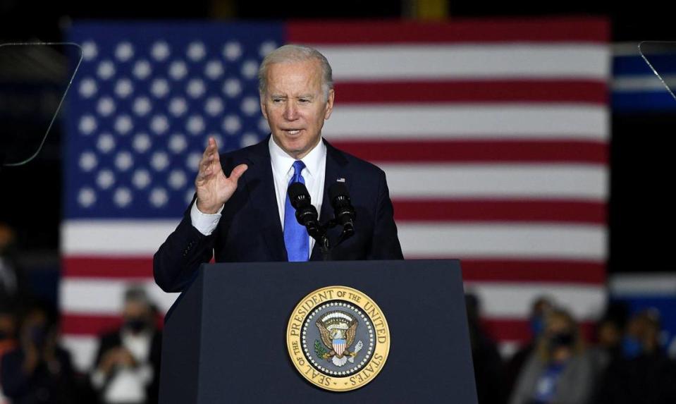 President Joe Biden visited Kansas City to tout the new infrastructure law. Biden spoke at the Kansas City Area Transportation Authority’s bus facility Wednesday, Dec. 8, 2021.