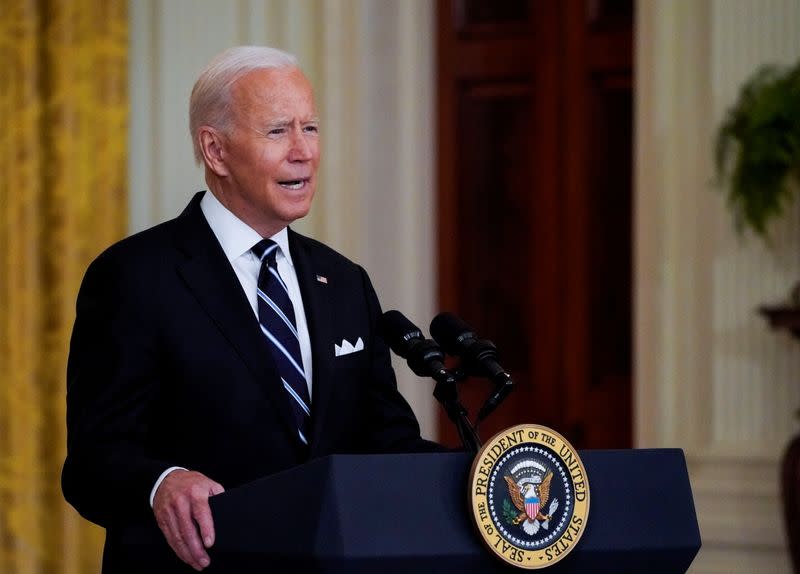 U.S. President Biden speaks about the coronavirus response and vaccination program at the White House in Washington