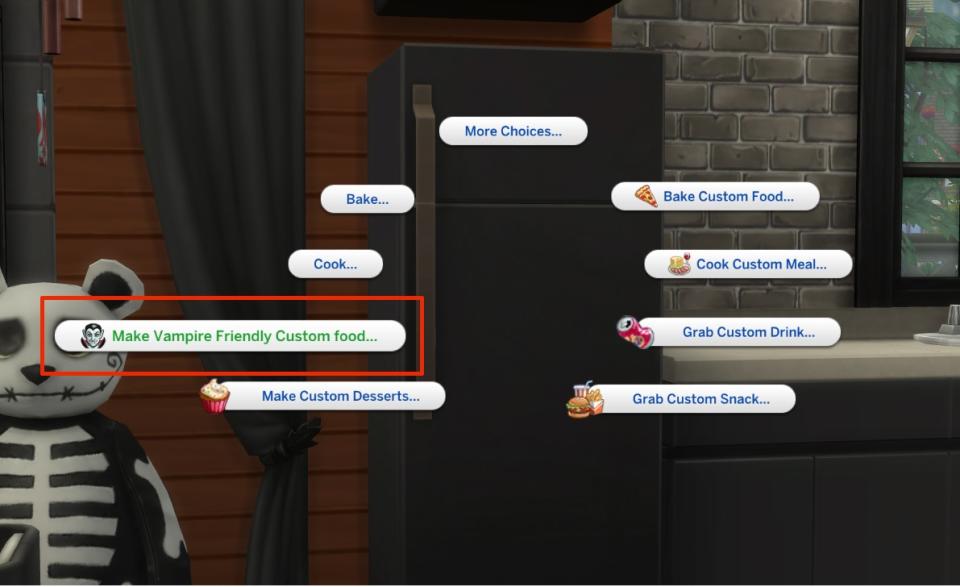 The Sims 4 mod - Custom food interactions - A radial menu with several special food choices, including 