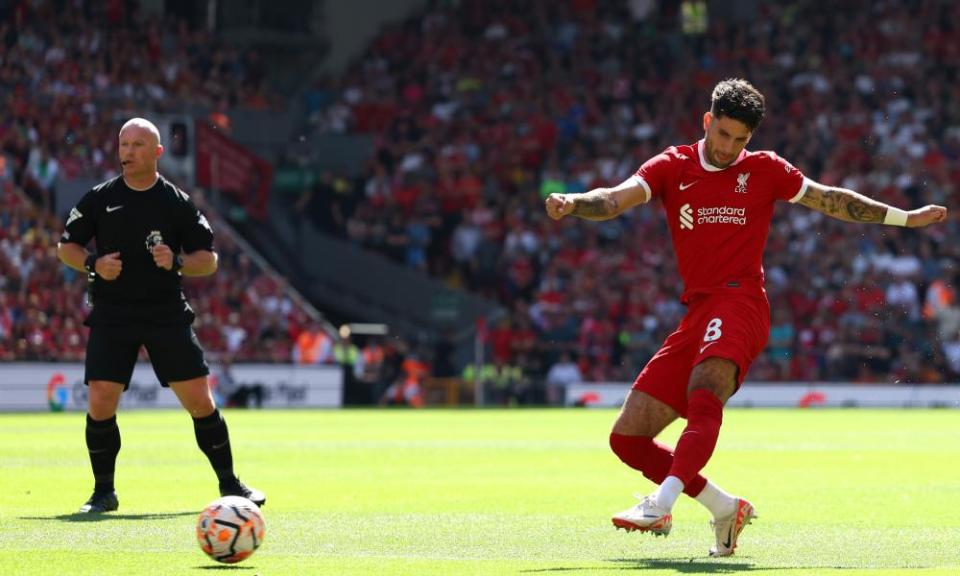 Dominik Szoboszlai scores Liverpool’s opening goal 