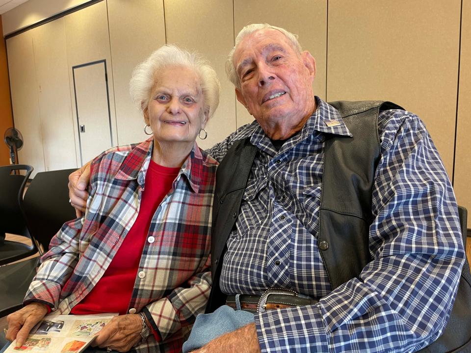 Sue Reagan and husband Don share stories of their high school years at an open forum discussing the lost history of Karns High School at Karns Senior Center Nov. 20, 2023.