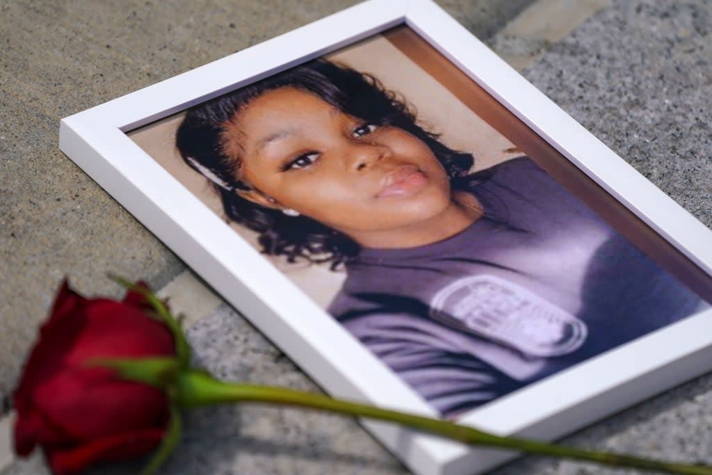 A photo of Breonna Taylor is seen among other photos of women who have lost their lives as a result of violence during the 2nd Annual Defend Black Women March in Black Lives Matter Plaza on July 30, 2022 in Washington, DC. (Photo by Leigh Vogel/Getty Images for Frontline Action Hub)