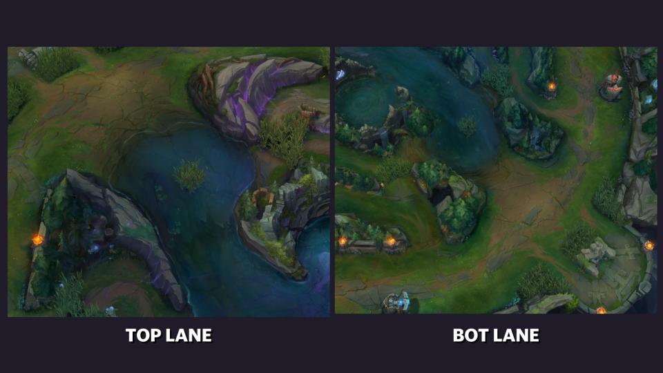 Some adjustments to the top and bot lane aim to make the red and blue side more symmetrical. (Photo: Riot Games)