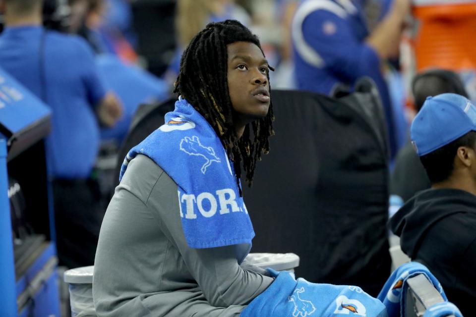 Detroit Lions wide receiver Jameson Williams on the sidelines during preseason action against the Jacksonville Jaguars, Saturday, August 19, 2023.