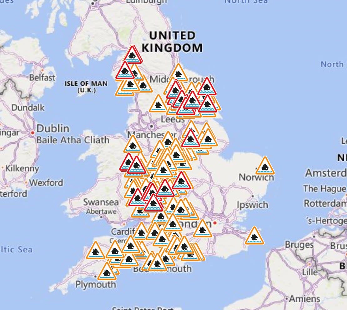 Flood warnings mapped (Met Office)