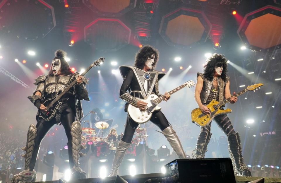 Gene Simmons, from left, Tommy Thayer, and Paul Stanley at Madison Square Garden in December 2023. Evan Agostini/Invision/AP