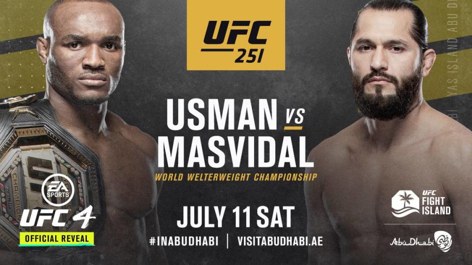 In the UFC 251 main event -- a spectacular of fighters with South Florida ties -- welterweight champ Kamaru Usman of Sanford MMA (formerly Hard Knocks 365) in Deerfield Beach fights Miami’s Jorge Masvidal of American Top Team in Coconut Creek on Saturday, July 11, 2020 on Fight Island.