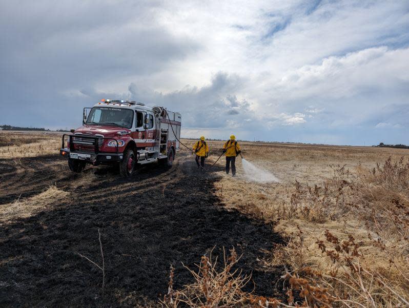 Aurora Fire Rescue said two farms and the homes there were saved from a large grass fire in Arapahoe County Sunday night. (Aurora Fire Rescue)