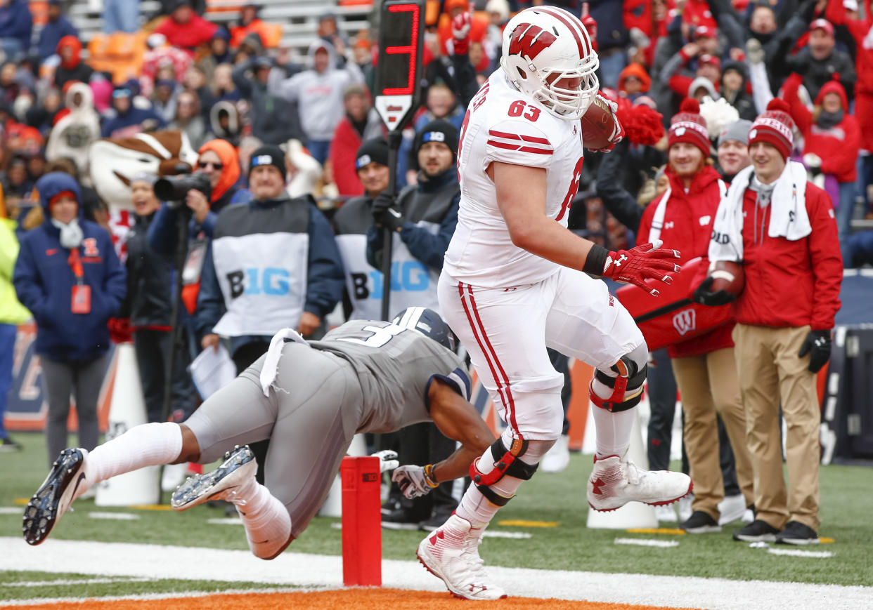 Michael Deiter had never touched a football during a live game before scoring against Illinois on Saturday. (Getty Images)