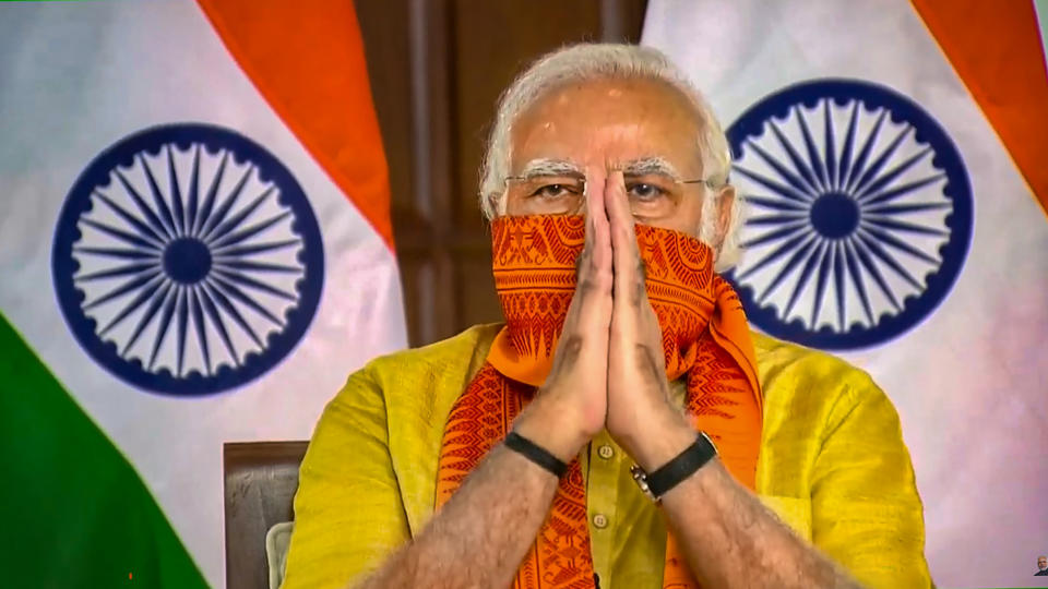 **EDS: SCREENSHOT FROM VIDEO STREAM** New Delhi: Prime Minister Narendra Modi during inauguration of six mega projects in Uttarakhand under the Namami Gange Mission through a video conference, New Delhi, Tuesday, Sept. 29, 2020. (PTI Photo) (PTI29-09-2020_000025A)