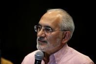 Carlos Mesa of Citizen Community (CC), a civil alliance, speaks during a news conference in La Paz