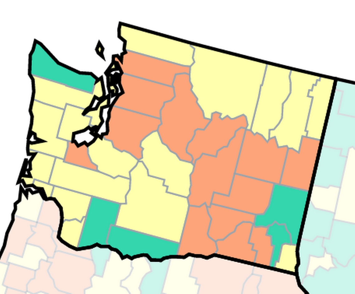 Both Benton and Franklin counties now have a COVID-19 community level of “high,” according to the Centers for Disease Control and Prevention. On the map orange is “high,” yellow is “medium,” and green is “low.”