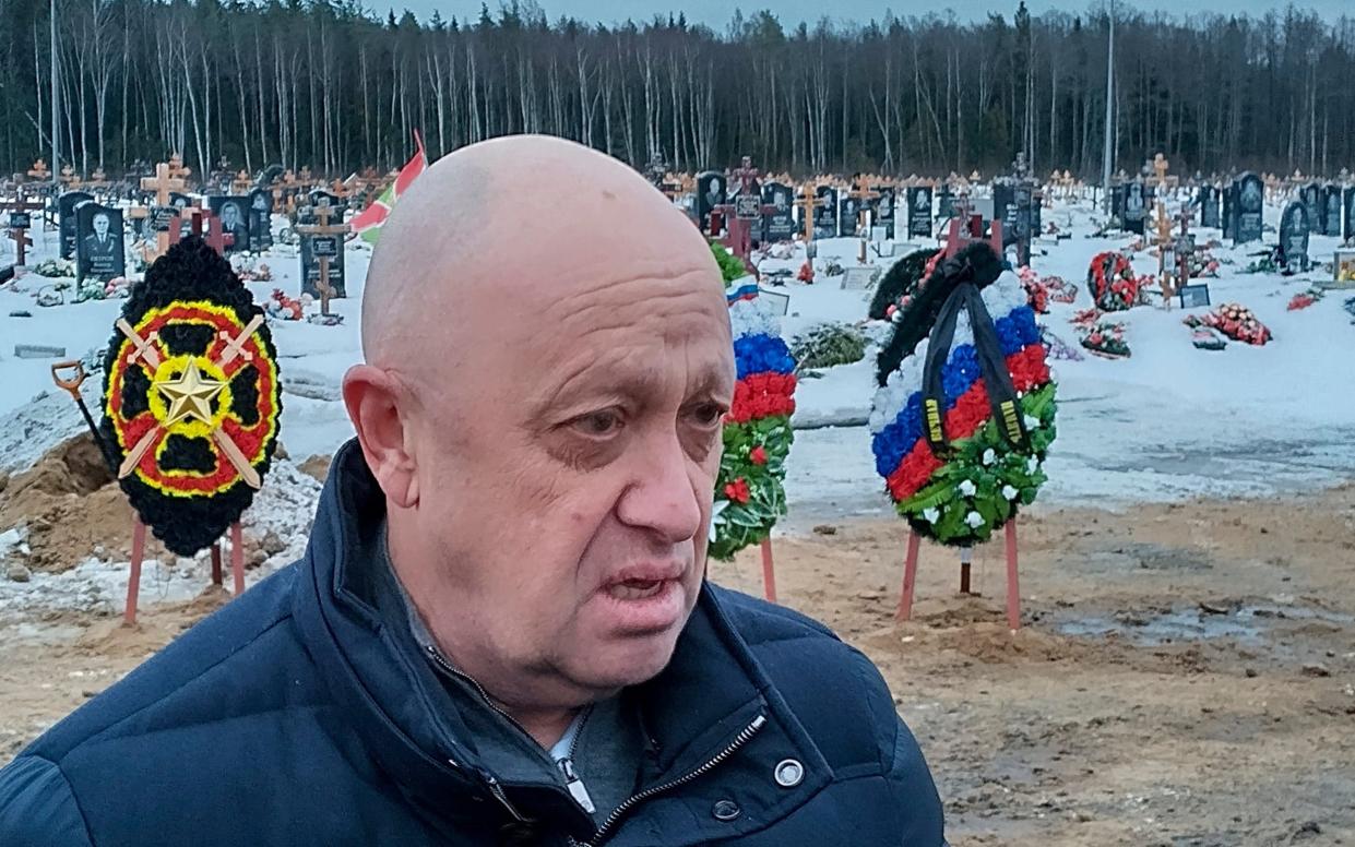 Last December Wagner Group head Yevgeny Prigozhin attended the Russian funeral of Dmitry Menshikov, a fighter with the organisation who died in Ukraine - AP