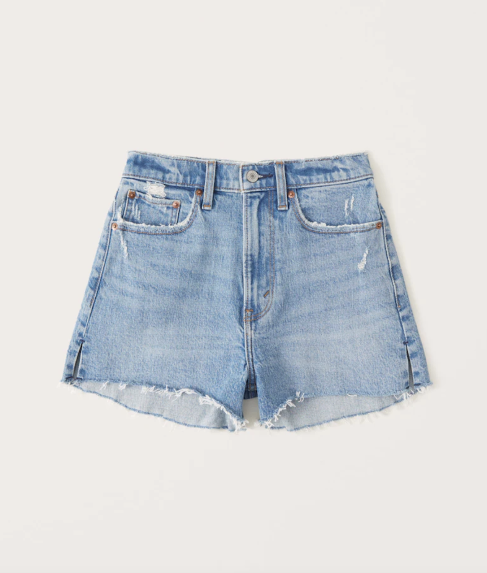 High Rise Mom Shorts in blue denim (Photo via Abercrombie & Fitch)