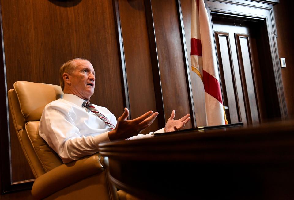 Aug 15, 2022; Tuscaloosa, AL, USA; University of Alabama President Stuart Bell speaks about the coming year at the university during an interview Monday, Aug. 15, 2022. Gary Cosby Jr.-Tuscaloosa News