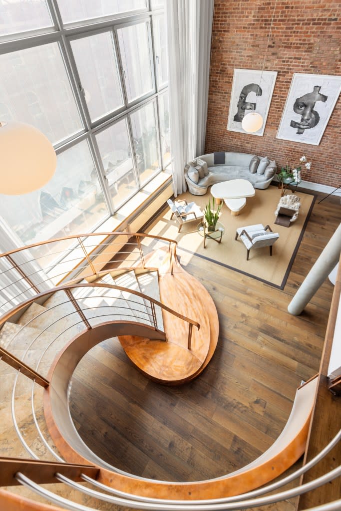 A staircase view from above. Courtesy of Evan Joseph/Douglas Elliman