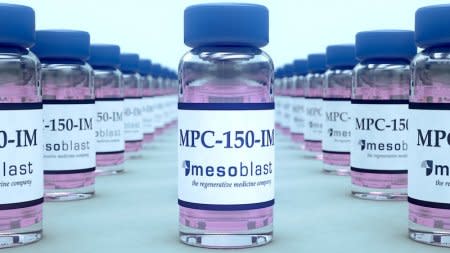 Vials of MPC-150-IM, Mesoblast's stem cell product, are seen in this undated handout photo received December 14, 2017.  Mesoblast/Handout via REUTERS