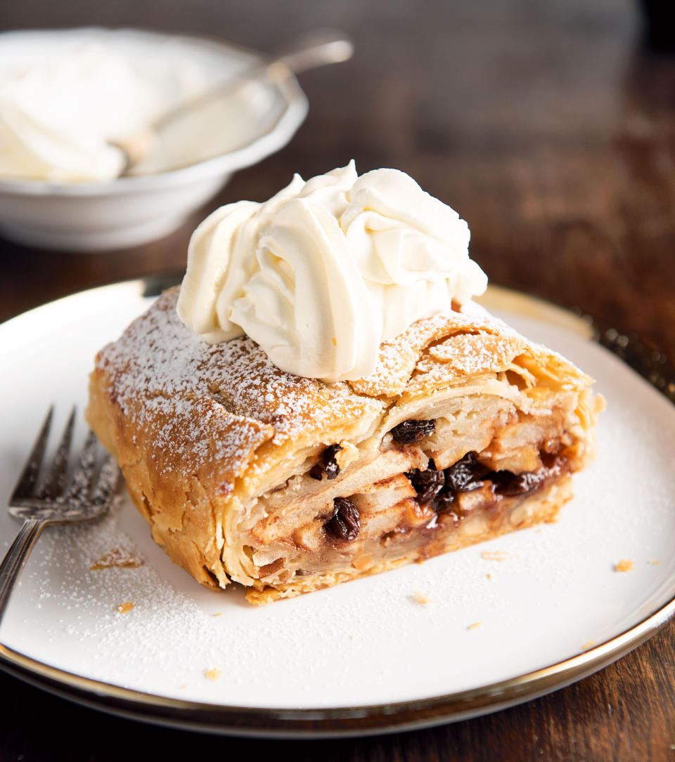 This image released by Houghton Mifflin Harcourt shows a strudel recipe, inspired by the film "Inglourious Basterds," from the cookbook, "Binging with Babish: 100 Recipes Recreated from Your Favorite Movies and TV Shows," by Andrew Rea. (Evan Sung/Houghton Mifflin Harcourt via AP)