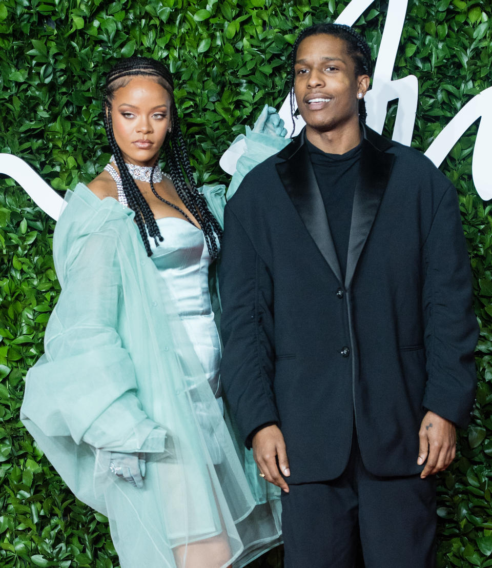 LONDON, ENGLAND - DECEMBER 02:  Rihanna and ASAP Rocky arrive at The Fashion Awards 2019 held at Royal Albert Hall on December 02, 2019 in London, England. (Photo by Samir Hussein/WireImage)