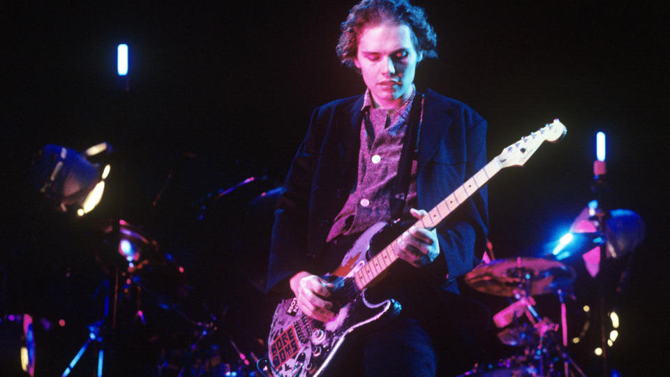 Billy Corgan onstage with Smashing Pumpkins at Lollapalooza '94