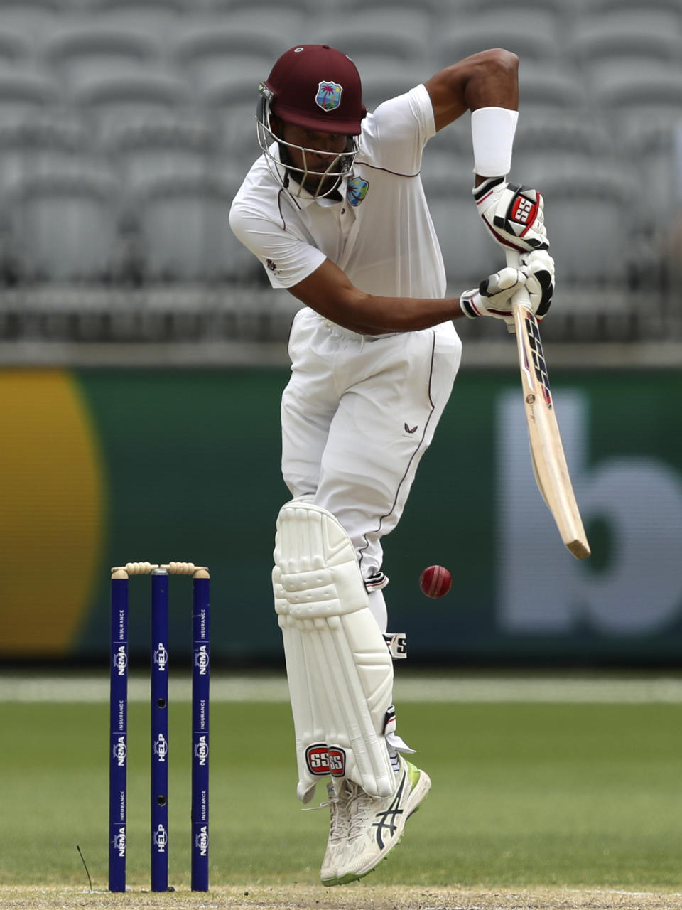 West Indies' Roston Chase bats against Australia on the 5th day of their cricket test in Perth, Australia, Sunday, Dec. 4, 2022. (AP Photo/Gary Day)