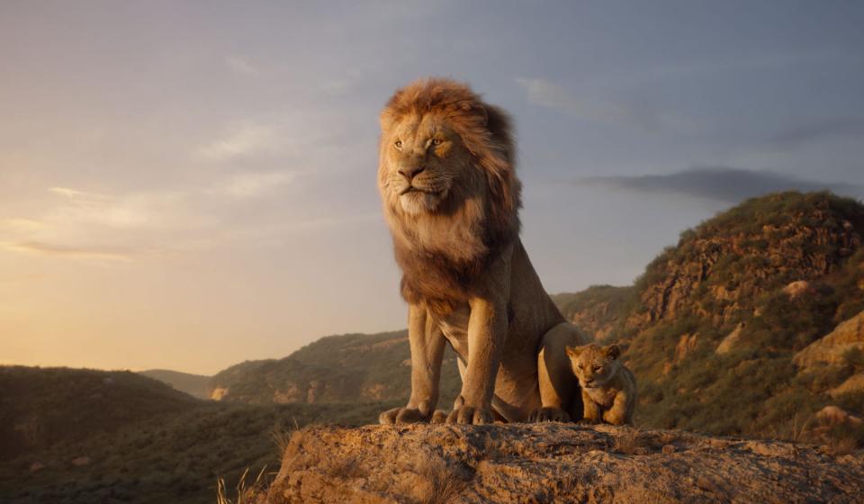 Mufasa (voiced by James Earl Jones) and young Simba (JD McCrary) in the remake "The Lion King."