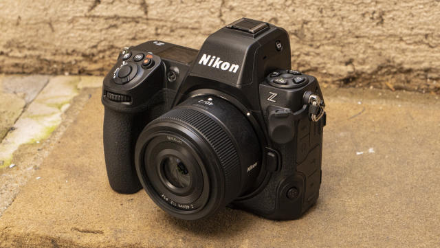 Nikon Z8 camera outside on the ground view of front