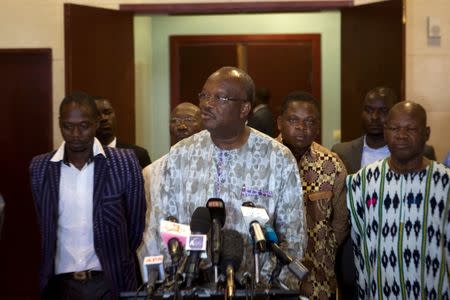 Political party leader Roch Marc Christian Kabore speaks to journalists in Ouagadougou, Burkina Faso, September 19, 2015. REUTERS/Joe Penney