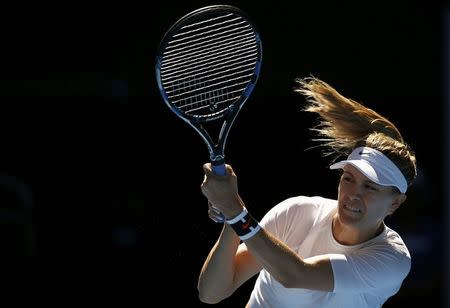 Tennis - Australian Open - Melbourne Park, Melbourne, Australia - 18/1/17 Canada's Eugenie Bouchard hits a shot during her Women's singles second round match against China's Peng Shuai. REUTERS/Issei Kato