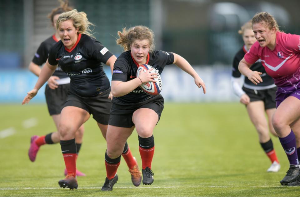 May Campbell dotted down twice in Saracens' victory over Loughborough Lightning // Photo credit: Marek Dorcik
