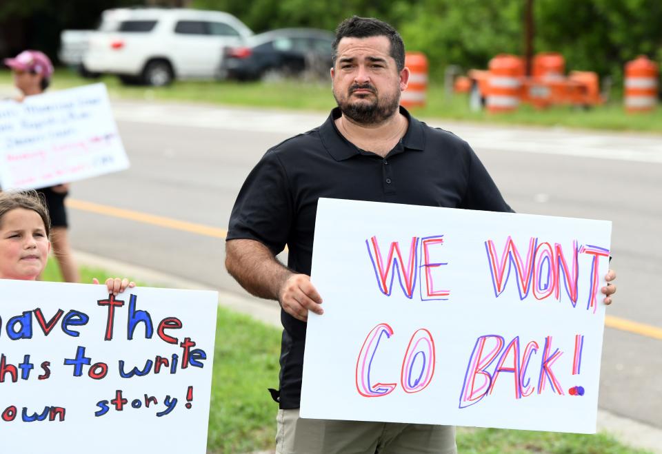 Anthony Yantz organized a rally  at Triangle Park on the west side of Eau Gallie Causeway in Melbourne to protest the Supreme Court decision to overturn Roe v. Wade.