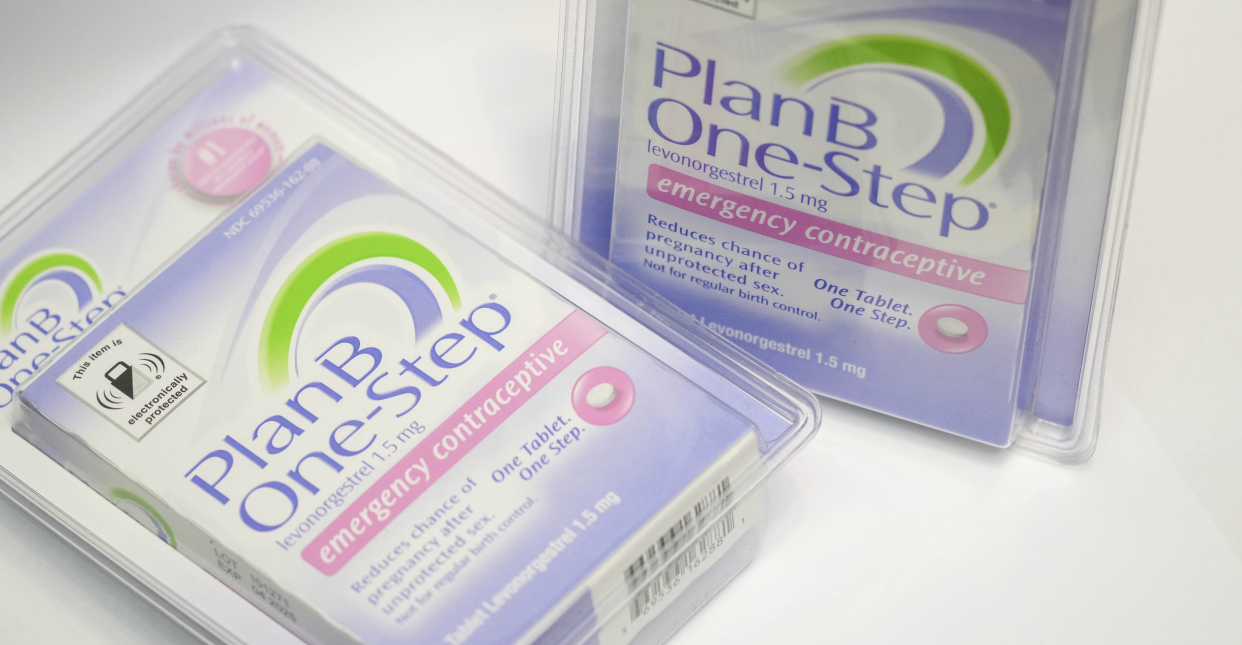 Plan B One-Step, an emergency contraceptive also called the morning-after pill, is pictured in its packaging.