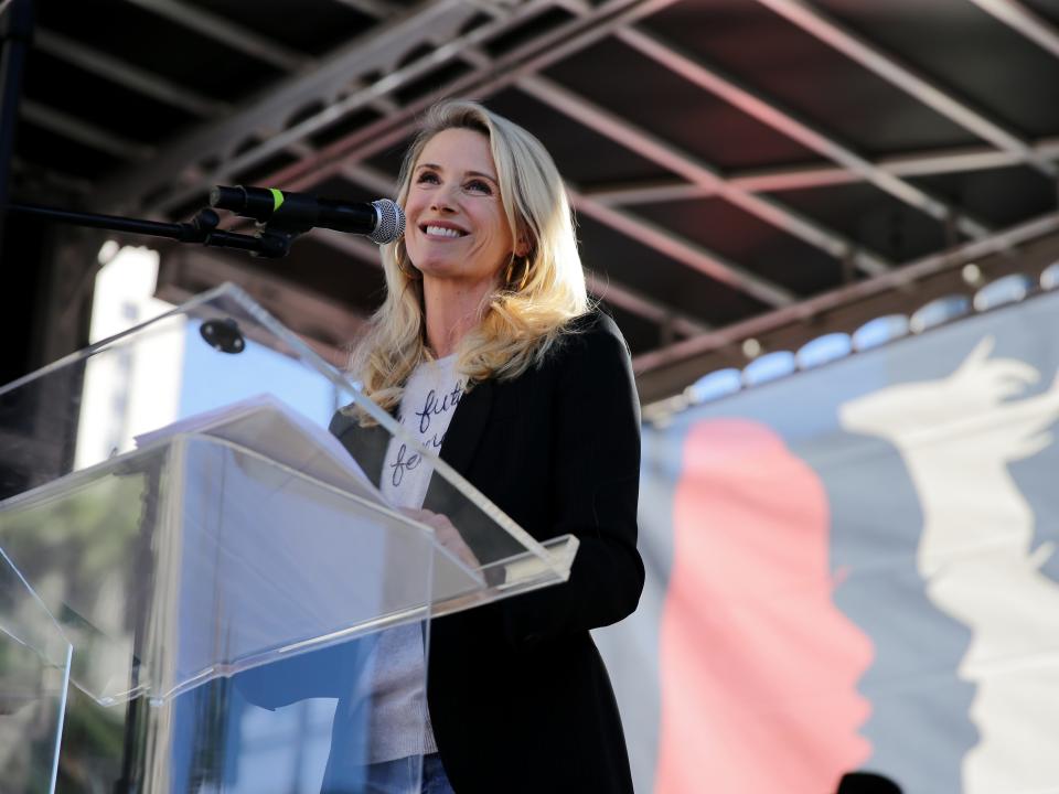 Jennifer Siebel Newsom gives a speech at a podium.