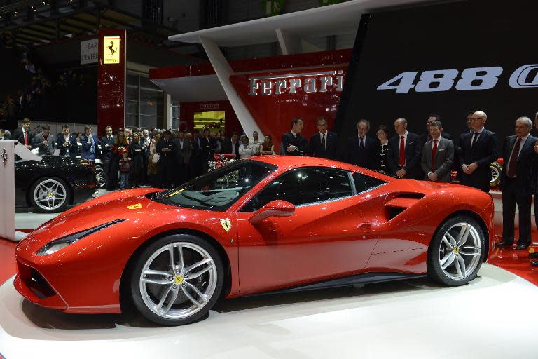 The new Ferrari 488 GTB at the Geneva International Motor Show on March 3, 2015 in Switzerland