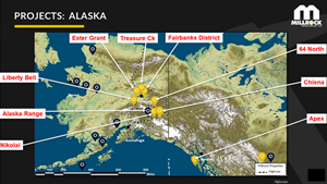 Alaska Project Location Map. Current projects have gold marker. Former projects have black marker.