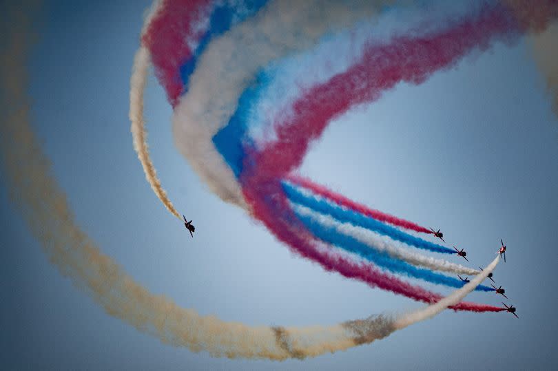 The RAF Red Arrows display team perform during the English Riviera Air Show in Torbay. Picture date: Saturday June 3, 2023. PA Photo. Photo credit should read: Ben Birchall/PA Wire