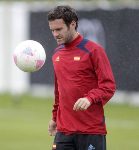 El centrocampista de la selección olímpica de fútbol Juan Mata, en un entrenamiento en la Universidad de Strathclyde, en Glasgow, el pasado 23 de julio. (AFP | Graham Stuart)