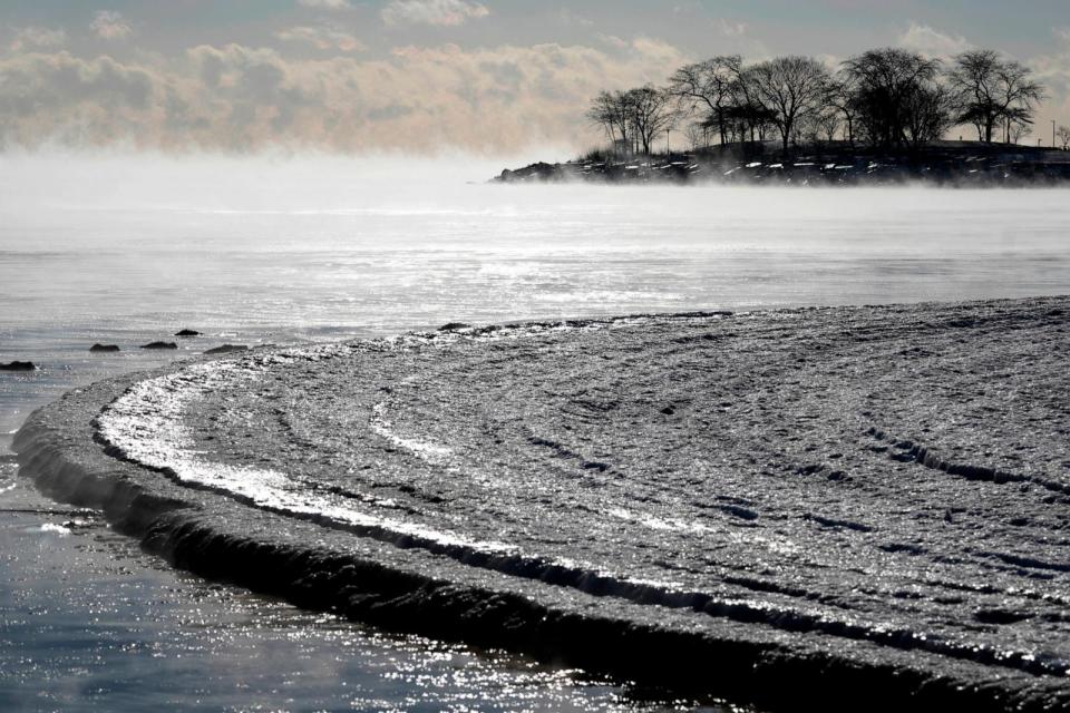 PHOTO: Steam rises off Lake Michigan along the shoreline in Evanston, Ill., Jan. 16, 2024. (Nam Y. Huh/AP)