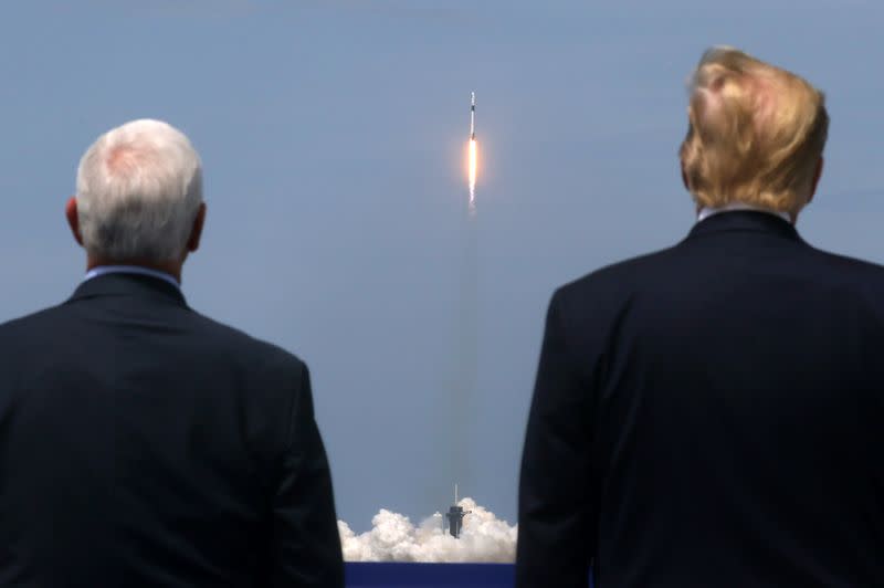 U.S. President Donald Trump and U.S. Vice President Mike Pence attend the launch of a SpaceX Falcon 9 rocket and Crew Dragon spacecraft, from Cape Canaveral